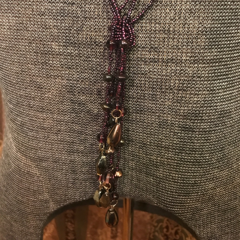 Tassel iridescent colored necklace.